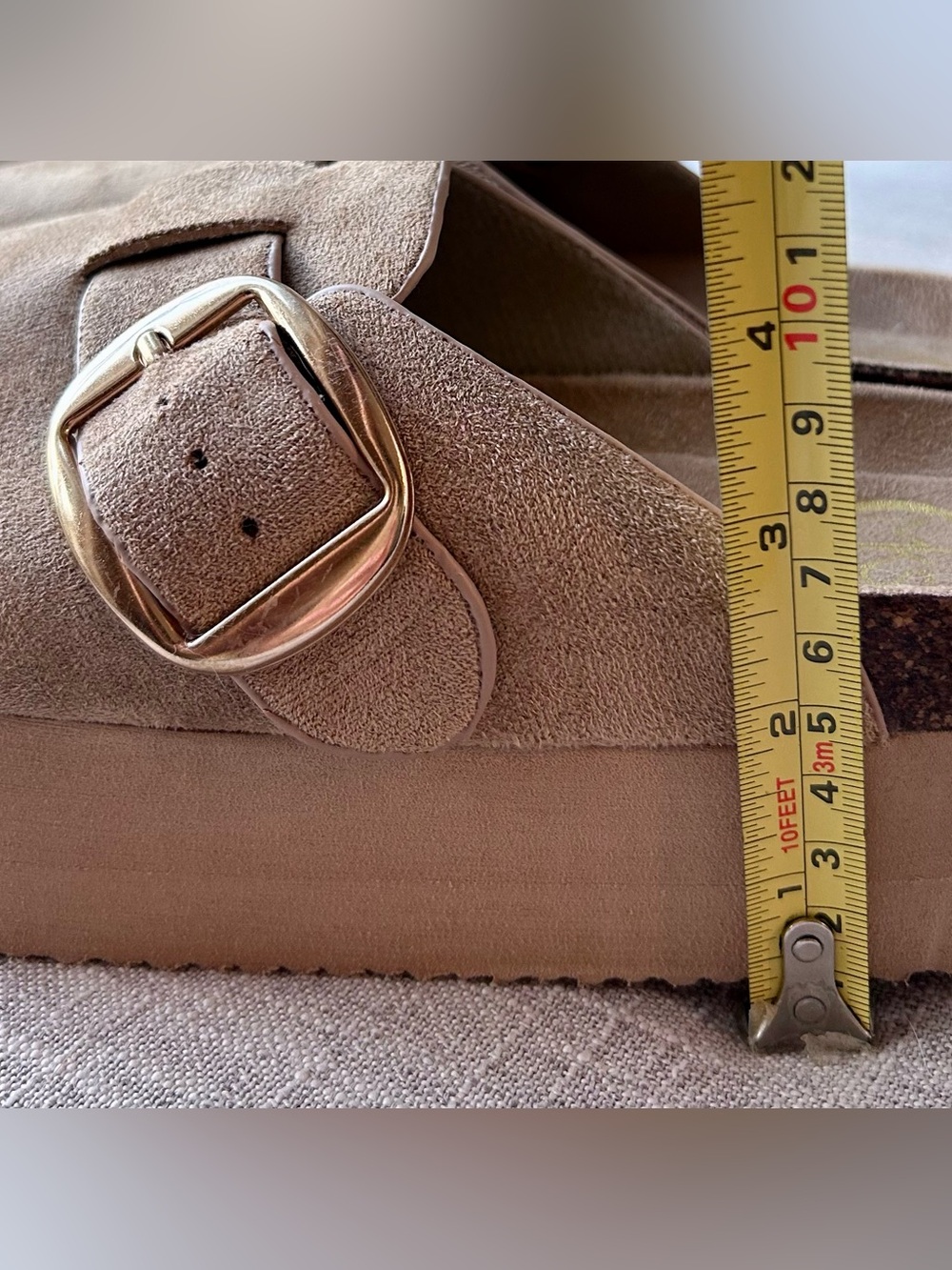Beige Suede Platform Mule with Buckle - Women - Picture 4 of 6
